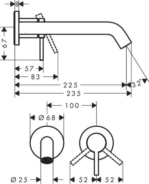 hansgrohe Tecturis S h&aring;ndvaskarmatur t/indbygning m/EcoSmart+ - 225 - Krom