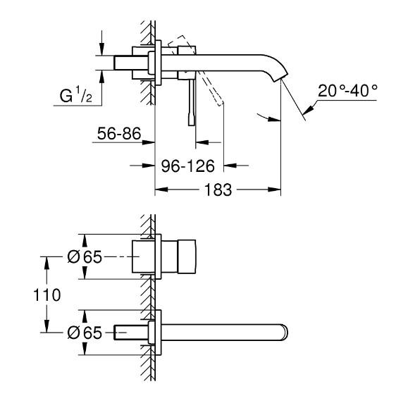 Grohe Essence New komplet armatur til indbygning i v&aelig;g - B&oslash;rstet hard graphite