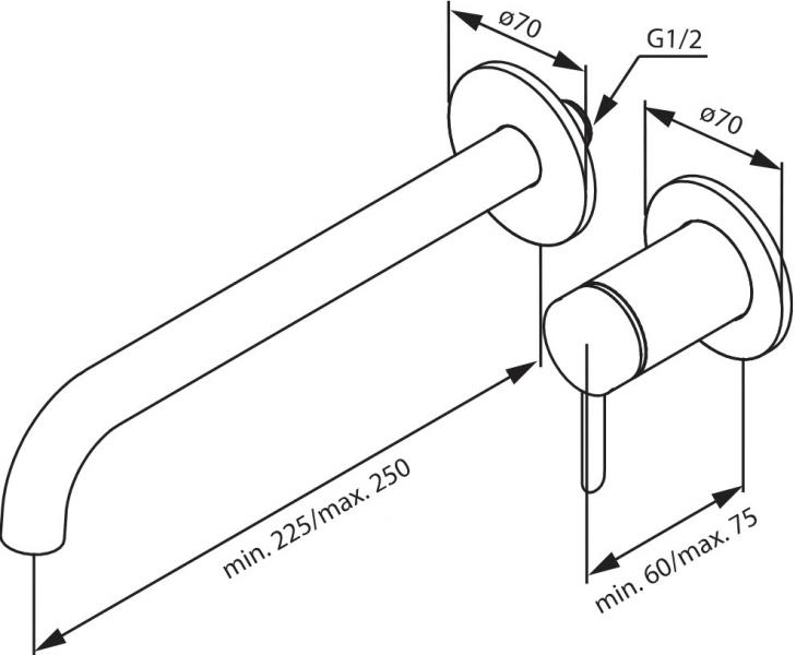 Damixa Iris håndvaskarmatur til indbygning m/Koldstart - 250 mm - Steel Damixa Iris håndvaskarmatur til indbygning m/Koldstart - 250 mm - Steel