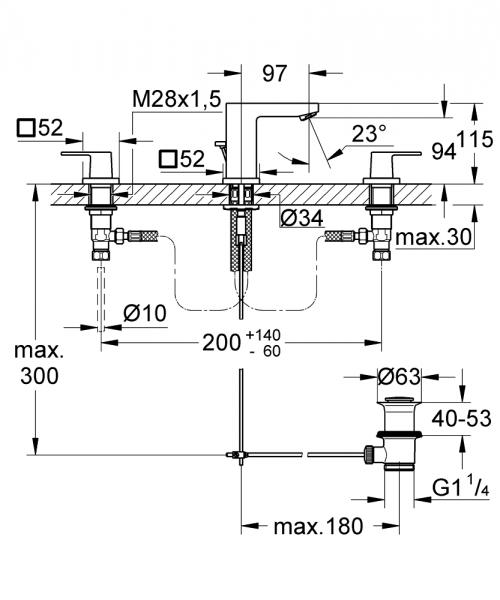 Grohe Eurocube 3 hulsarmatur t/h&aring;ndvask