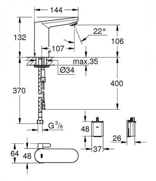Grohe Eurosmart Cosmopolitan E berøringsfri vandhane m/batteri Grohe Eurosmart Cosmopolitan E berøringsfri vandhane m/batteri
