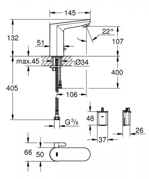 Grohe Get E ber&oslash;ringsfri vandhane m/infrar&oslash;d og batteri � Mat sort