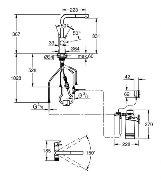 Grohe Blue Pure Vento starter kit m/S-filter og udtr&aelig;ksbruser - Krom