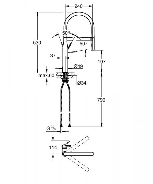 Grohe Essence New k&oslash;kkenarmatur m/profi-bruser - Poleret cool sunrise
