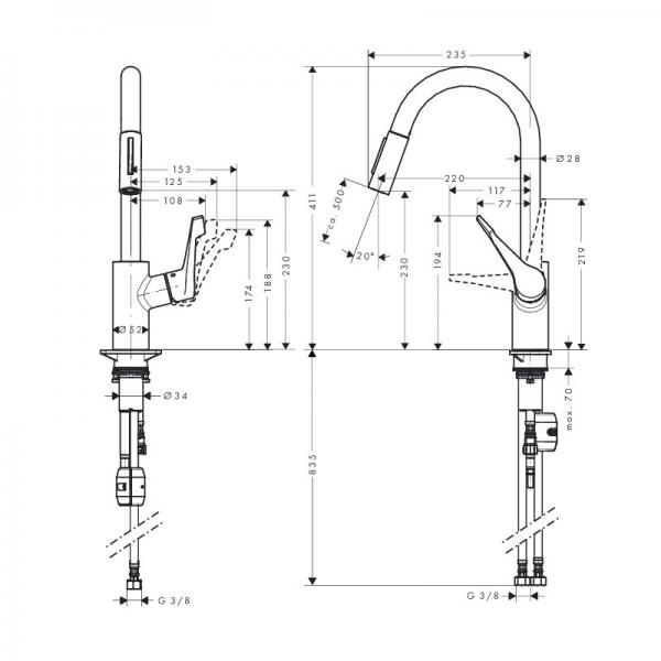 Hansgrohe Cento XL k&oslash;kkenarmatur m/udtr&aelig;k - Krom