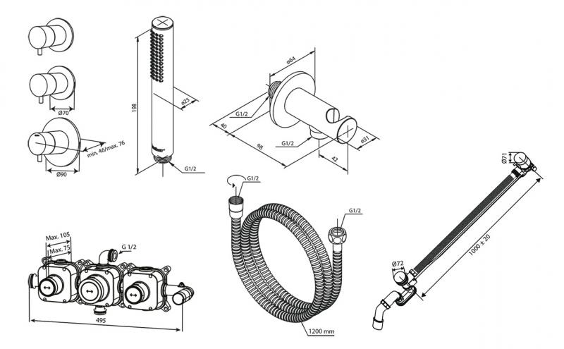 Damixa Silhouet BS 1 komplet badekararmatur til indbygning - Gunmetal Damixa Silhouet BS 1 komplet badekararmatur til indbygning - Gunmetal