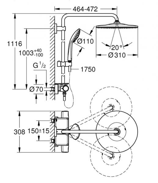 Grohe Vitalio Joy komplet brusesystem &Oslash;310 m/EasyReach bakke - Krom