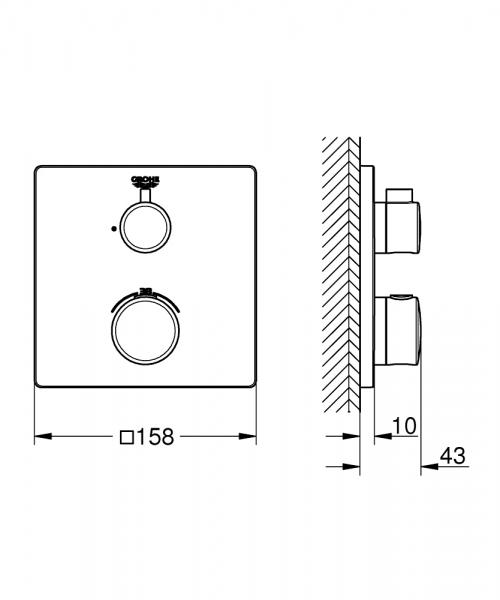Grohe Grohtherm Square termostatarmatur til brus (1 udgang) - Krom Grohe Grohtherm Square termostatarmatur til brus (1 udgang) - Krom