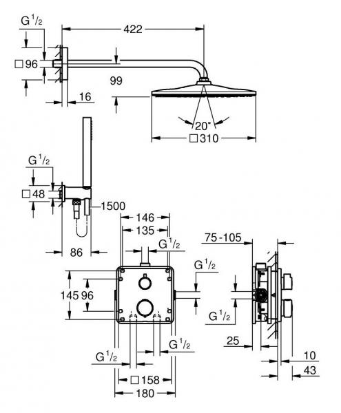 Grohe Precision Vitalio Rain Cube 310 komplet brusesystem t/indbygning - Mat sort Grohe Precision Vitalio Rain Cube 310 komplet brusesystem t/indbygning - Mat sort
