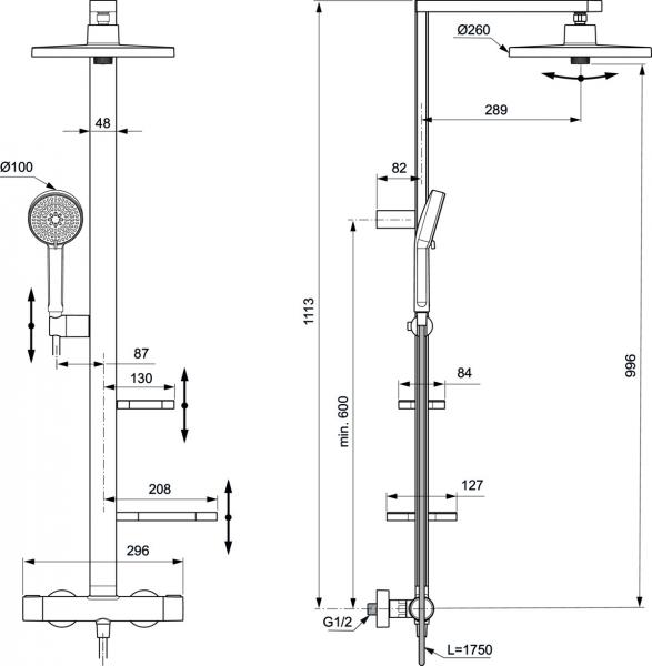 Ideal Standard Alu+ 260 komplet brusesystem - Ros&eacute;