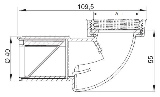 Purus PUM bundventil-vinkel 40 mm X 1.1/2" med lugtsp&aelig;rre