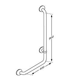 Pressalit PLUS 90&deg; vinkelh&aring;ndgreb 400 x 900 mm - Hvid - H&oslash;jre