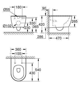 Grohe Essence Rimless toiletpakke inkl. sæde m/soft-close, mellem cisterne og børstet hard graphite betjening Grohe Essence Rimless toiletpakke inkl. sæde m/soft-close, mellem cisterne og børstet hard graphite betjening