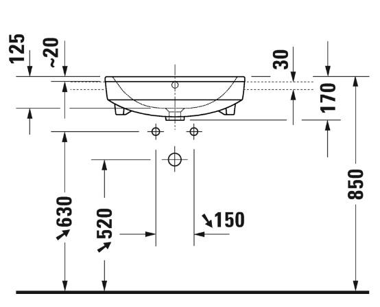 Duravit No.1 55 h&aring;ndvask t/delvis nedf&aelig;ldning - 1 hanehul