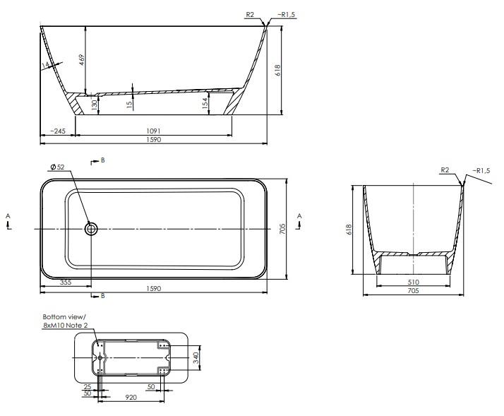 Str&oslash;mberg Sindal fritst&aring;ende badekar 1590 x 705 mm - Mat hvid