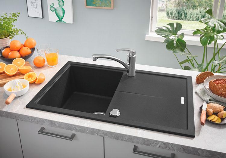Grohe K400 køkkenvask m/afløbsbakke i komposit - Sort granit Grohe K400 køkkenvask m/afløbsbakke i komposit - Sort granit