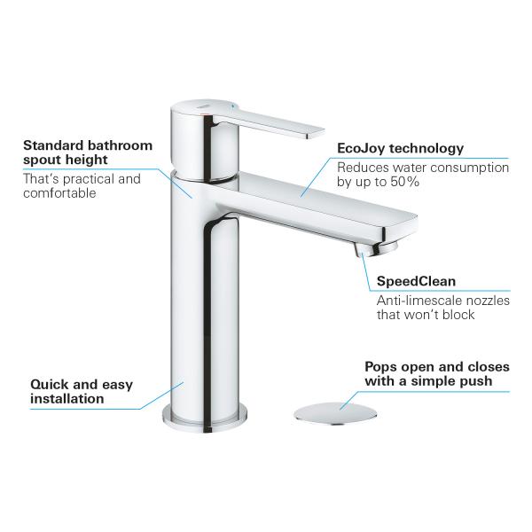 Grohe Lineare New håndvaskarmatur m/pop-up bundventil - Krom Grohe Lineare New håndvaskarmatur m/pop-up bundventil - Krom