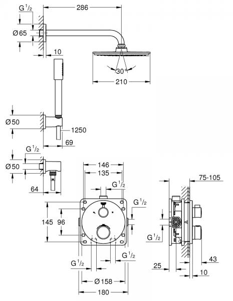 Grohe NEW Rainshower 210 komplet brusesystem til indbygning Grohe NEW Rainshower 210 komplet brusesystem til indbygning