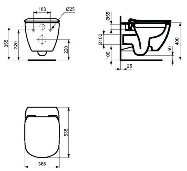 Ideal Standard Tesi RIMless+ toiletpakke inkl. s&aelig;de m/softclose, cisterne og sort betjening