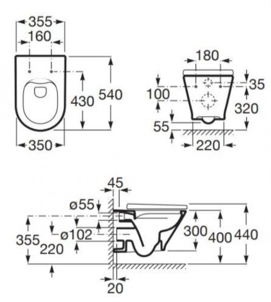 Laufen Roca Gap round RIMless toiletpakke inkl. s&aelig;de m/soft-close, mellem cisterne og kobber betjening