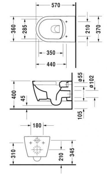 Duravit Me by Starck Rimless m/wondergliss toiletpakke inkl. cisterne, krom betjeningsplade og s&aelig;de m/ soft-close
