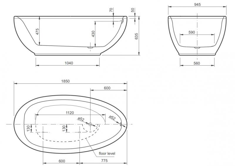 Str&oslash;mberg Laguna fritst&aring;ende badekar 1850 x 950 mm - Hvid