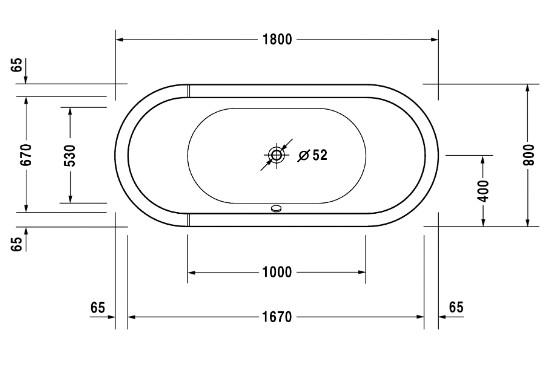 Duravit Starck ovalt badekar t/indbygning - 180 x 80 - 2 rygl&aelig;n