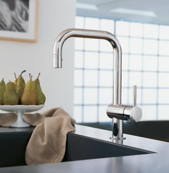 Grohe Minta k&oslash;kkenarmatur m/udtr&aelig;k og L-tud - Krom