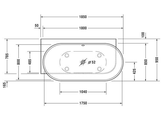 Duravit Luv fritst&aring;ende badekar t/hj&oslash;rne - 185 x 95  - Mat hvid - Venstre